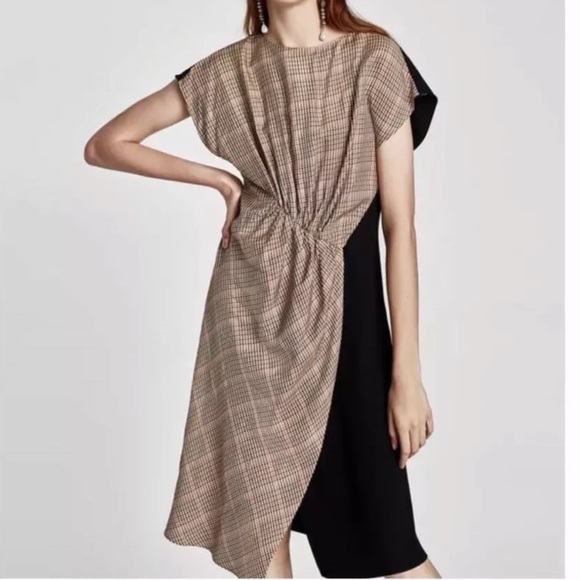 🆕Zara Patchwork asymmetrical midi dress - Picture 7 of 14